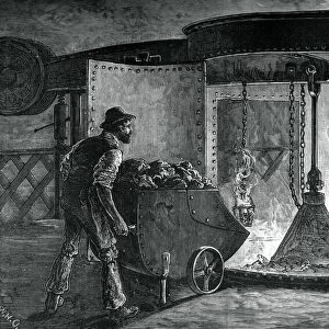 Charging a modern blast furnace, Govan Iron Works, Glasgow, c1880. Artist: WD Scott-Moncrieff