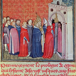 Charlemagne crowned Emperor of the West (800-814) enters in a church followed by prelates
