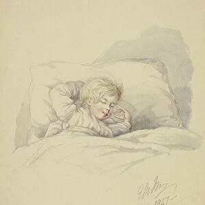 Child Asleep (recto), and Fishermen on Dock (verso), 1847. Creator: Elizabeth Murray