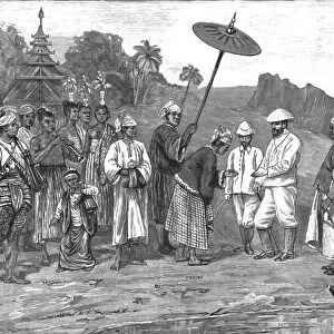 With the Chins in Upper Burma, Major Raikes receiving the Sawbwa of Kale, 1888. Creator: Unknown