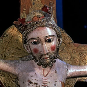Detail of the Christ of Escunhau, carving in polychromed wood