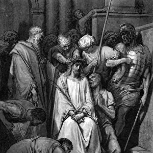 Christ mocked and the Crown of Thorns placed on his head. Artist: Gustave Dore
