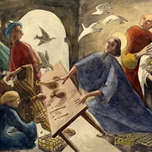 Christ throwing the merchants out of the temple, c1950. Creator: Shirley Markham