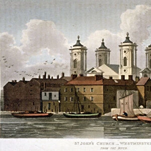 Church of St John the Evangelist from the River Thames, Westminster, London, 1815