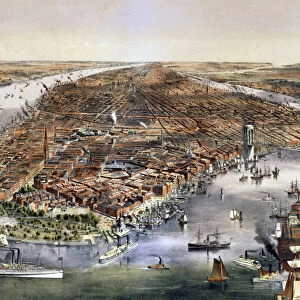 The city of New York, USA, 1870. Artist: Currier and Ives