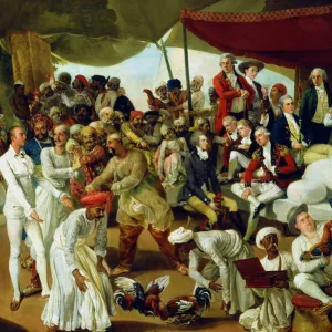 Colonel Mordaunt watching a cock fight at Lucknow, India, 1790. Artist: Johan Zoffany