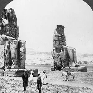 Colossal Memnon statues at Thebes, Egypt, 1905. Artist: Underwood & Underwood