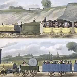 Coloured view of the Liverpool & Manchester Railway, 1832-1833. Artist: SG Hughes