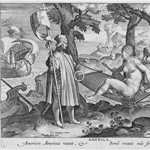 Columbus discovering America, 1492, (c1600). Artist: Theodoor Galle