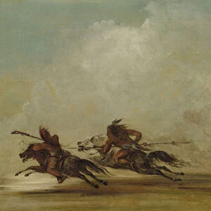 Comanche Warrior Lancing an Osage, at Full Speed, 1837-1839. Creator: George Catlin