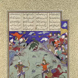 The Combat of Rustam and Ashkabus, Folio 268v from the Shahnama (Book of... ca. 1525-30