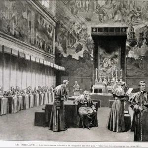 Conclave in the Sistine Chapel to choose a successor to Leon XIII, engraving in the