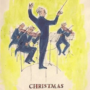 Conductor and orchestra, Christmas card, 1952. Creator: Shirley Markham
