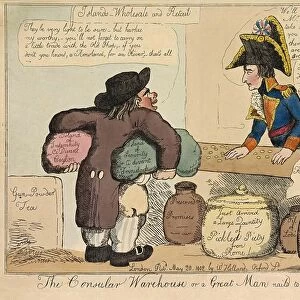 The Consular Warehouse or a Great Man nail d to the Counter, pub. 1802 (hand coloured engraving)