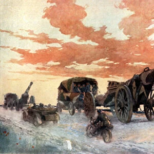 Convoi d Artillerie Automobile ( Convoy of Motorised Artillery ), World War I, France, 1918