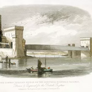 The Conwy Tubular Bridge on the Chester & Holyhead Railway, North Wales, 1852. Artist: Alfred Ashley