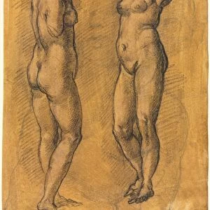 Copy of an Antique Statue of a Standing Woman (two views), over a Sketch of a Putto, 1570s