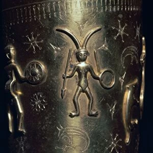 Detail of a copy of a Celtic gold drinking horn, 3rd century