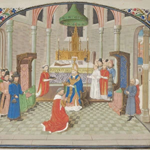 The coronation of Baldwin I on Christmas Day 1100. Miniature from the Historia by William of Tyre, 1460s. Artist: Anonymous