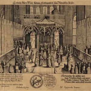 The coronation of King Ferdinand II as Holy Roman Emperor. Artist: Kieser, Eberhard (1583-1631)