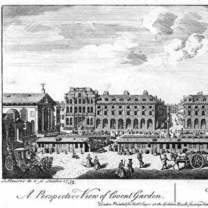 Covent Garden, London, showing stalls in the centre of the square, 1753