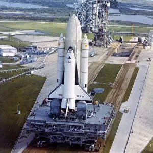 Crawler moving Space Shuttle to launch complex 39, Kennedy Space Center, USA, 1980s
