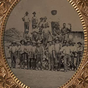 Crew of Twenty-one Workmen Posing With Tools Outdoors, 1860s-80s. Creator: Unknown