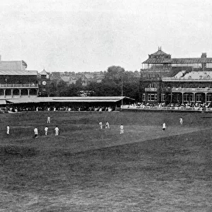 A cricket match in progress at Lords cricket ground, London, 1912