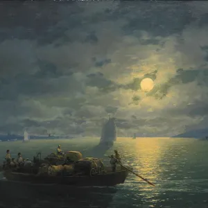 Crossing the Dnepr River at Moonlit Night, 1897. Artist: Aivazovsky, Ivan Konstantinovich (1817-1900)