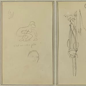 Crouching Monkey and Man's Head; Bones and Muscles [verso], 1884-1888. Creator: Paul Gauguin