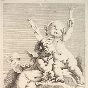 Two Cupids, One Holding Torches, mid to late 18th century