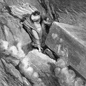 Dante and Virgil at the edge of the abyss from which a foetid smell steamed up, 1863. Artist: Gustave Dore