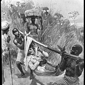 David Livingstone being carried on a makeshift stretcher through the jungle