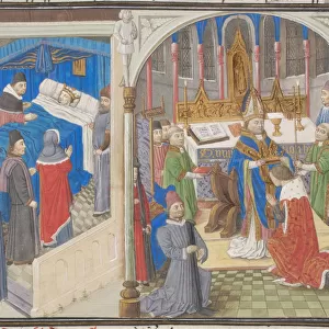 Death of Amalric I of Jerusalem. Coronation of Baldwin IV. Miniature from the Historia by William of Tyre, 1460s. Artist: Anonymous
