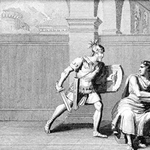 Death of Archimedes, killed by a Roman soldier during the assault on Syracuse, engraving of 1830