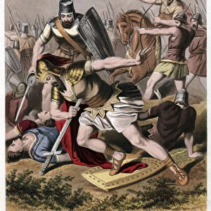 Death of Saul and his armour bearer in battle with the Philistines, 1870. Artist: Kronheim & Co