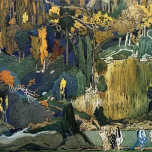 Decor for Debussys ballet L Apres-midi d un faune (The Afternoon of a Faun), 1912. Artist: Leon Bakst