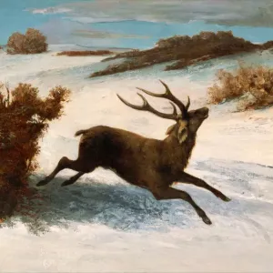 Deer Running in the Snow. Artist: Courbet, Gustave (1819-1877)