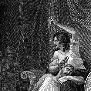 Delilah cutting Samsons hair, thus taking away his strength, 1820. Artist: William Marshall Craig