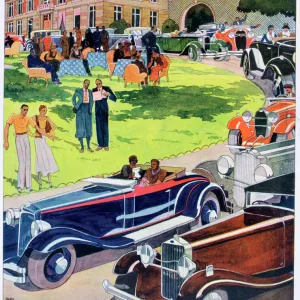 The departure of an automobile rally, 1931. Artist: Guy Sabran