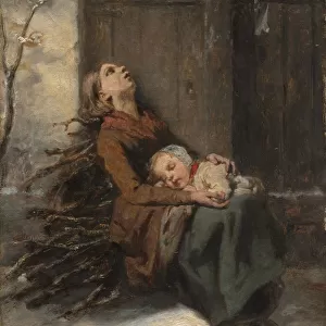 Destitute Dead Mother holding her sleeping Child in Winter, c. 1850. Creator: Octave Tassaert