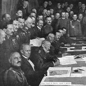 Dissolution of the Eastern Front; Signing the armistice of Brest-Litovsk.. 1917. Creator: Unknown