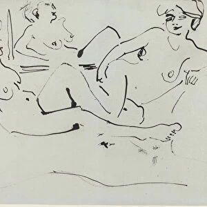 Dodo and an Older Woman Reclining before a Mirror, 1909. Creator: Ernst Kirchner