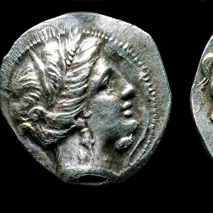 Drachma from Emporion. Obverse: Head of Persephone. Reverse: Pegasus, Third cent. BC. Artist: Numismatic, Ancient Coins