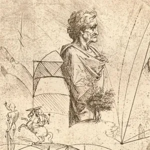 Drawing of a bust and minor sketches, c1472-c1519 (1883). Artist: Leonardo da Vinci Drawing of a bust and minor sketches, c1472-c1519 (1883). Artist: Leonardo da Vinci