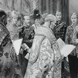 The Duke of York placing the ring on Lady Elizabeth Bowes-Lyons finger, 26 April 1923, (1937)