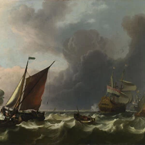 Dutch Men-of-war and Small Vessels in a Fresh Breeze off Enkhuizen, 1683. Artist: Bakhuizen, Ludolf (1630-1708)