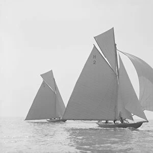 The two early 8 Metre class Verbena and Termagent racing in a gentle wind, 1911