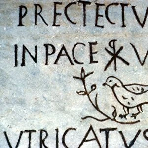 Detail of early Christian funerary inscription from the Catacombs of Rome, c3rd century