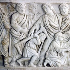 Early Christian Sarcophagus of Christ healing the sick, 4th century